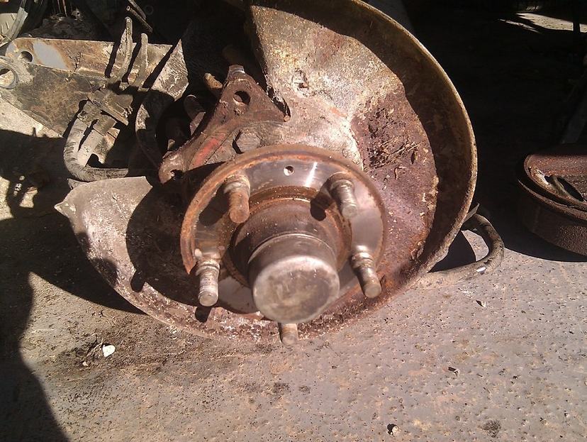 Worn brake hub with the drum removed